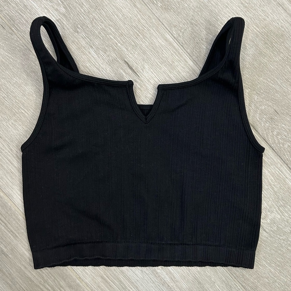 Aeropostale Seriously Soft Seamless Black Ribbed Crop Tank Small